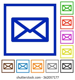 Set of color square framed Message flat icons on white background