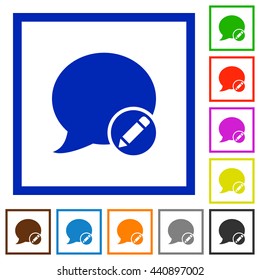 Set of color square framed Moderate blog comment flat icons