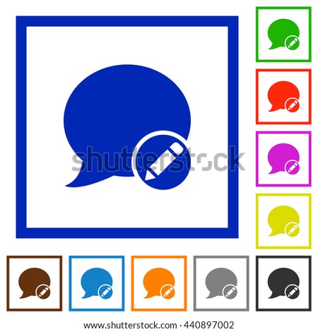 Set of color square framed Moderate blog comment flat icons