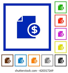 Set of color square framed Money report flat icons on white background