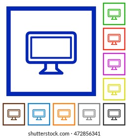 Set of color square framed monitor flat icons