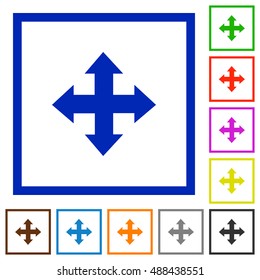 Set of color square framed move arrows flat icons