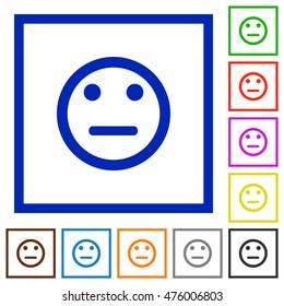 Set of color square framed Neutral emoticon flat icons