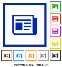 Set of color square framed news flat icons on white background