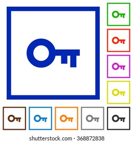 Set of color square framed Old key flat icons on white background