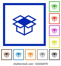Set of color square framed open box flat icons