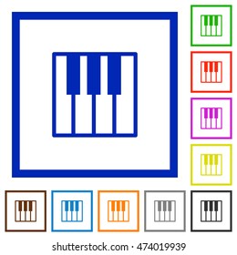 Set of color square framed piano keyboard flat icons