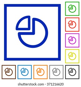 Set of color square framed Pie chart flat icons on white background