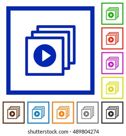 Set of color square framed play files flat icons