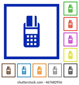 Set of color square framed POS terminal flat icons