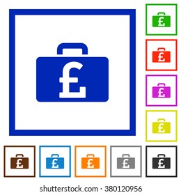 Set of color square framed Pound bag flat icons on white background