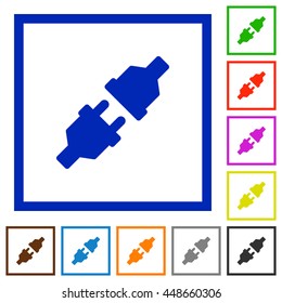 Set of color square framed Power connectors flat icons