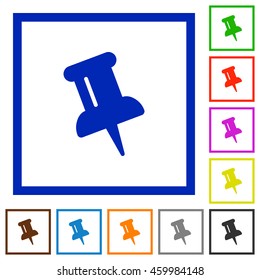 Set of color square framed Push pin flat icons