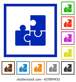 Set of color square framed puzzle flat icons