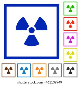 Set of color square framed radiation flat icons