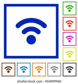 Set of color square framed Radio signal flat icons