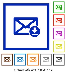 Set of color square framed Receive message flat icons
