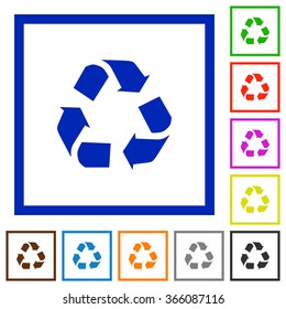 Set of color square framed Recycling flat icons on white background