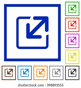 Set of color square framed Resize element flat icons on white background