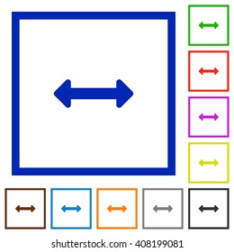 Set of color square framed Resize horizontal flat icons on white background