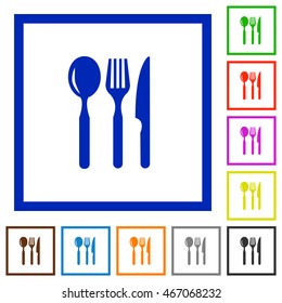 Set of color square framed restaurant flat icons