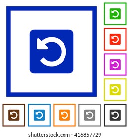 Set of color square framed rotate left flat icons on white background