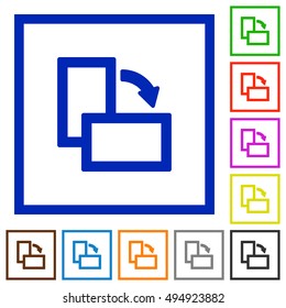 Set of color square framed rotate right flat icons