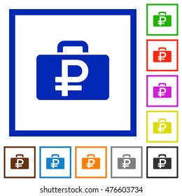 Set of color square framed Ruble bag flat icons