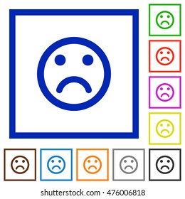 Set of color square framed Sad emoticon flat icons