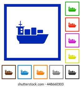 Set of color square framed Sea transport flat icons
