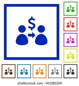Set of color square framed Send dollar flat icons