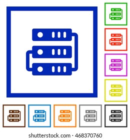 Set of color square framed servers flat icons