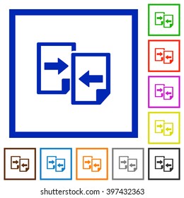 Set of color square framed share documents flat icons on white background
