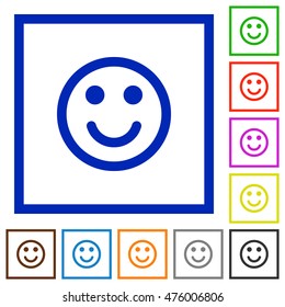 Set of color square framed Smiling emoticon flat icons