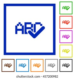 Set of color square framed Spell check flat icons