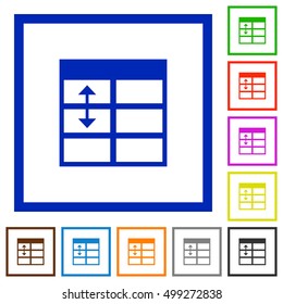 Set of color square framed Spreadsheet adjust table row height flat icons