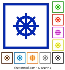 Set of color square framed steering wheel flat icons