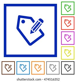 Set of color square framed tagging flat icons