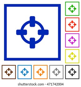 Set of color square framed target flat icons
