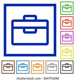 Set of color square framed toolbox flat icons on white background