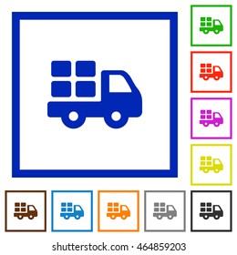 Set of color square framed transport flat icons
