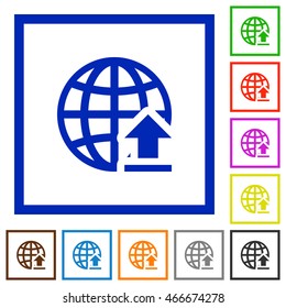 Set of color square framed upload to the internet flat icons