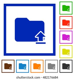 Set of color square framed upload folder flat icons