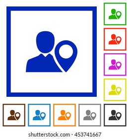 Set of color square framed User location flat icons
