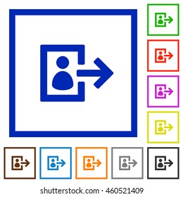 Set of color square framed user logout flat icons