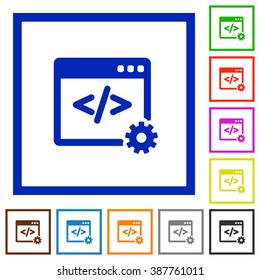 Set of color square framed Web development flat icons on white background