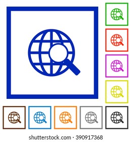 Set of color square framed Web search flat icons on white background