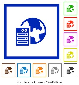 Set of color square framed web hosting flat icons