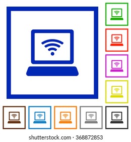 Set of color square framed Wireless computer flat icons on white background