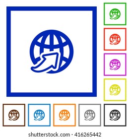 Set of color square framed Worldwide flat icons on white background